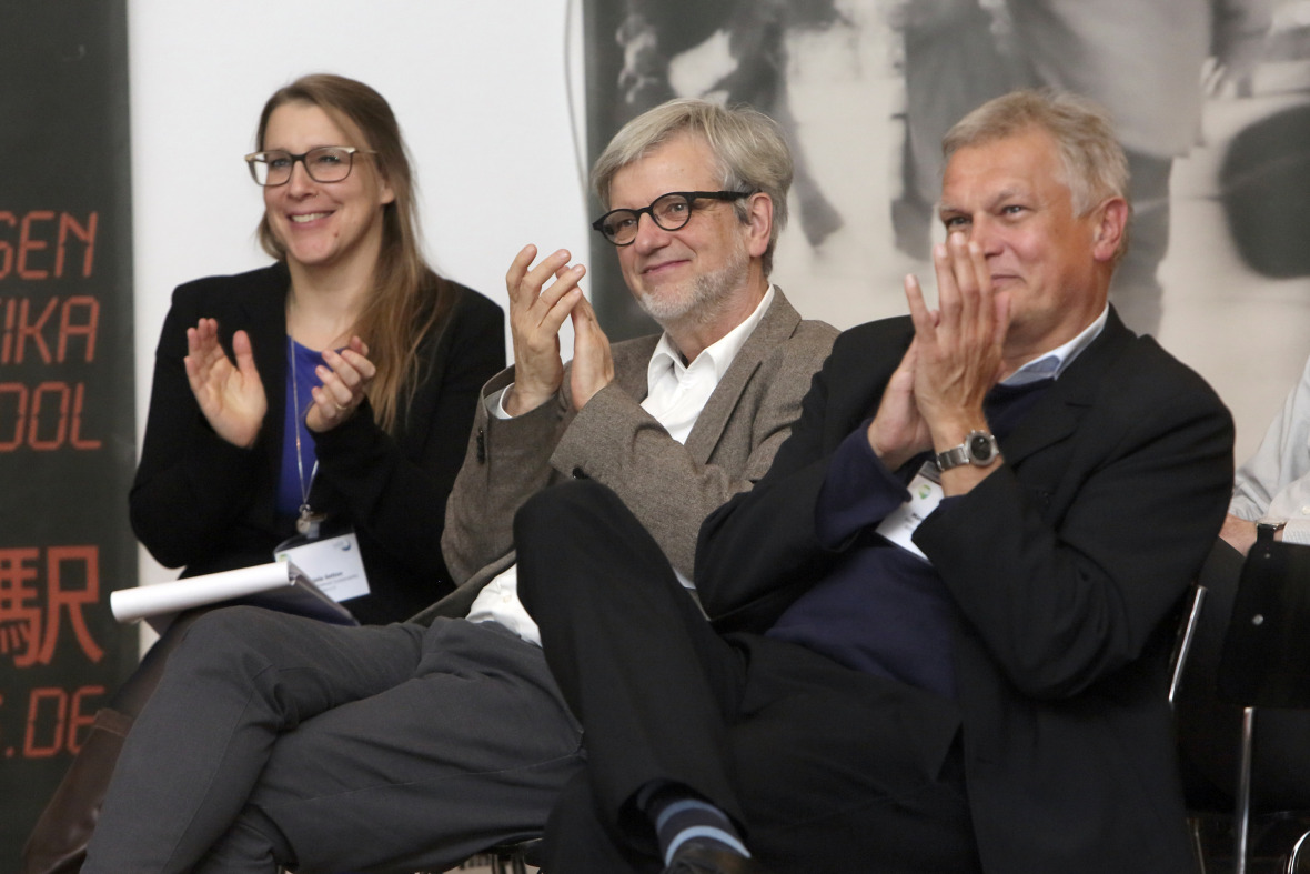 Daniela Setton, Ortwin Renn (beide IASS) und Manuel Frondel (Rheinisch-Westfälisches Institut für Wirtschaftsforschung)